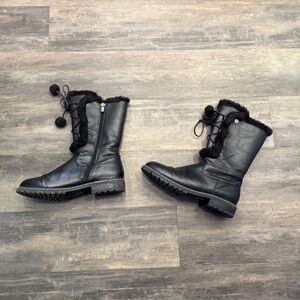 Stuart Weitzman – Black Faux Fur/Leather Girls “Luge Heidi” Winter Boot